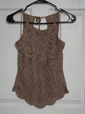 next Taupe Crochet Halter Tank Top